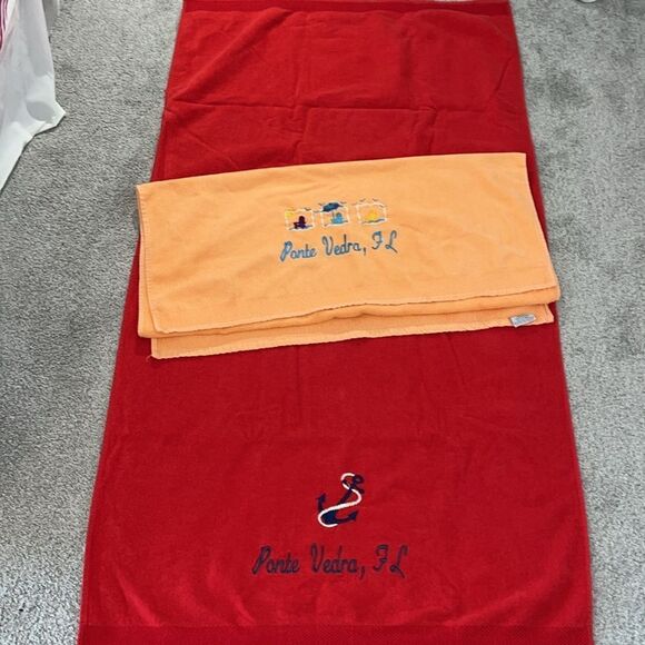 Retro Chairs Umbrella Anchor Ponte Vedra Florida Beach Towel Set of 2 Vintage - Picture 1 of 8